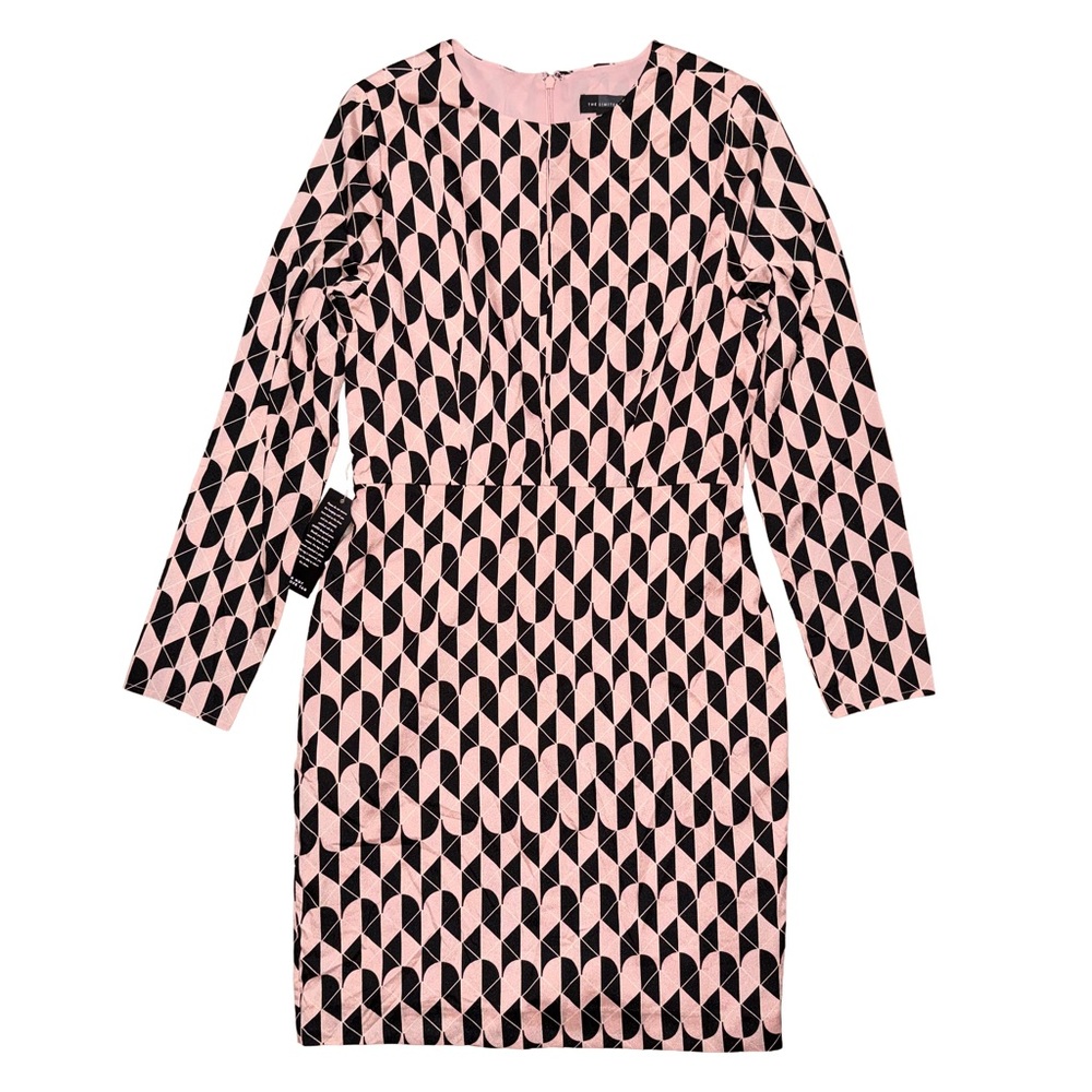 NWT The Limited Geometric Pink Black Long Sleeve Dress Twee Mod Retro Career